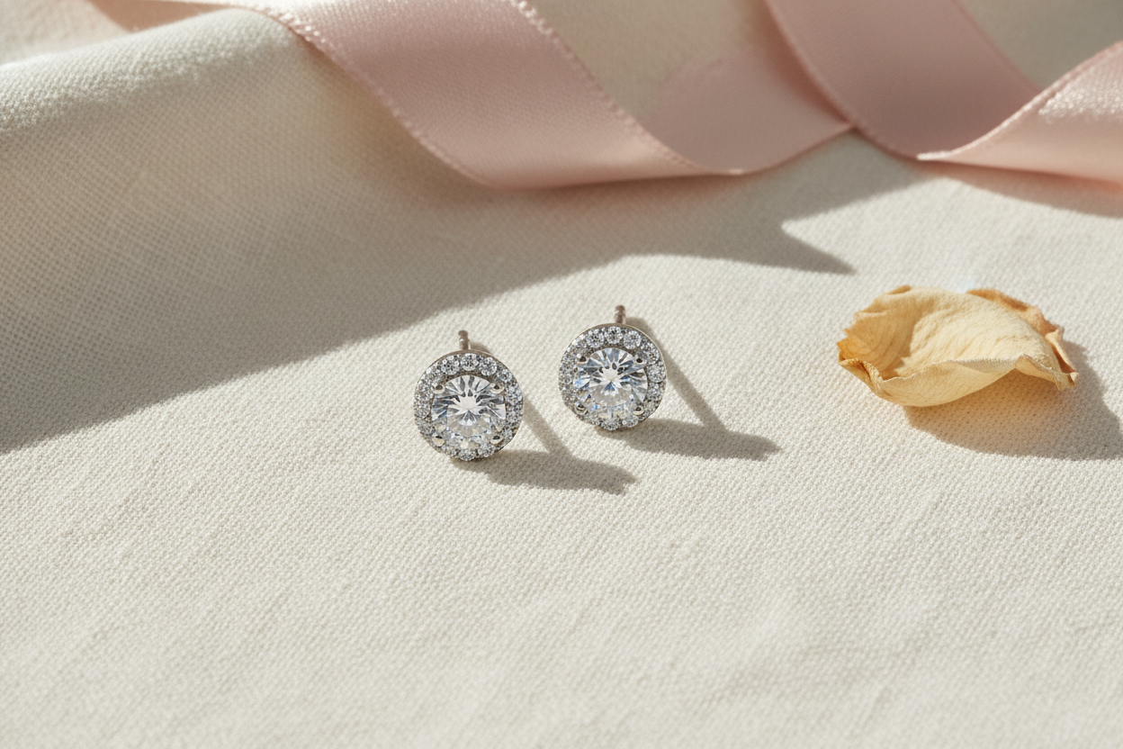 White Gold over Sterling Silver Women's Designer Inspired CZ Fleur de lis Dangle Earrings