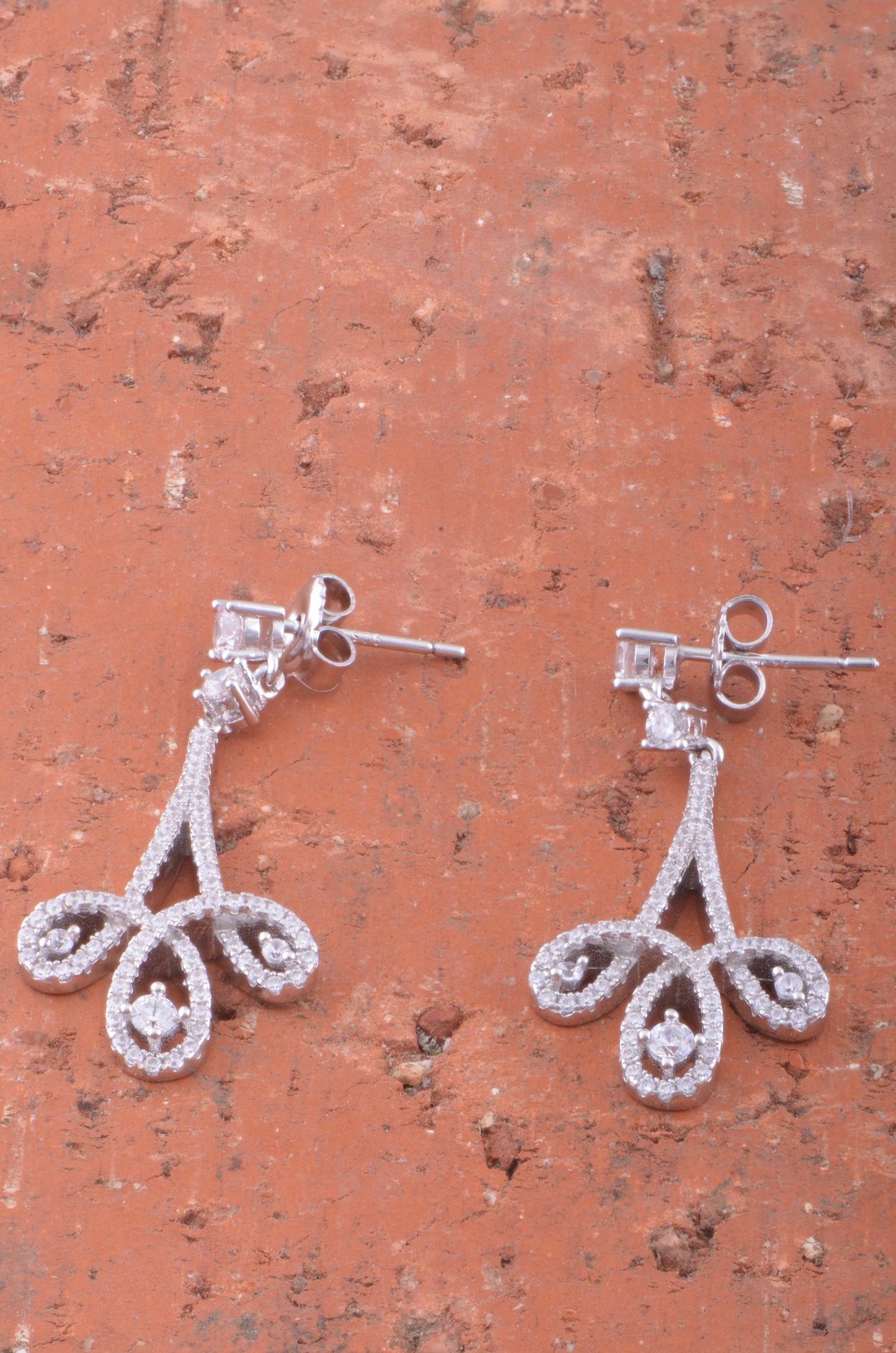 White Gold Over Sterling Silver Womens Designer Inspired Cz Fleur de lis Dangle Earrings