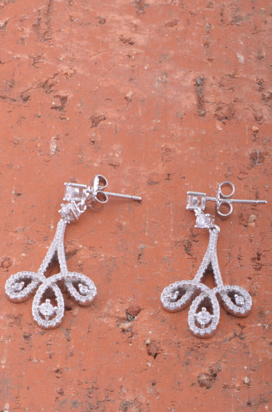 White Gold Over Sterling Silver Womens Designer Inspired Cz Fleur de lis Dangle Earrings