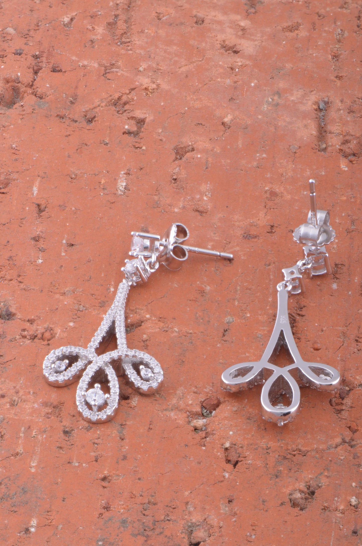 White Gold Over Sterling Silver Womens Designer Inspired Cz Fleur de lis Dangle Earrings