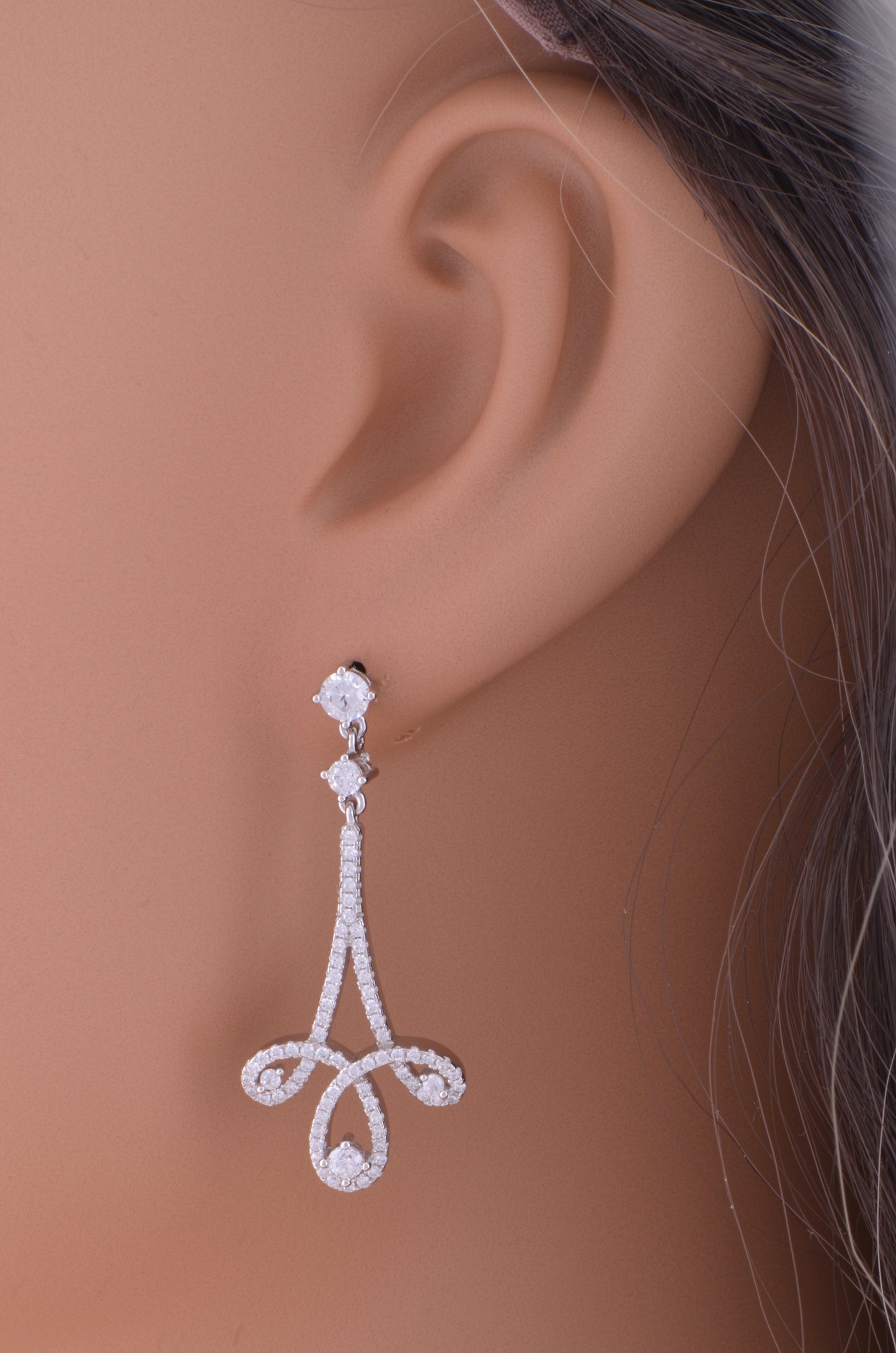 White Gold Over Sterling Silver Womens Designer Inspired Cz Fleur de lis Dangle Earrings