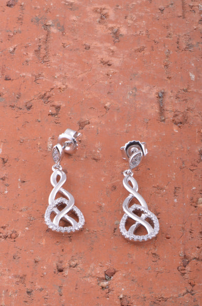 White Gold Over Sterling Silver Womens Elegant Cz Celtic Braid Dangle Earrings