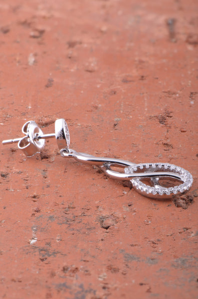 White Gold Over Sterling Silver Womens Elegant Cz Celtic Braid Dangle Earrings