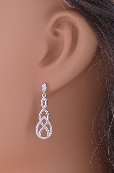 White Gold Over Sterling Silver Womens Elegant Cz Celtic Braid Dangle Earrings