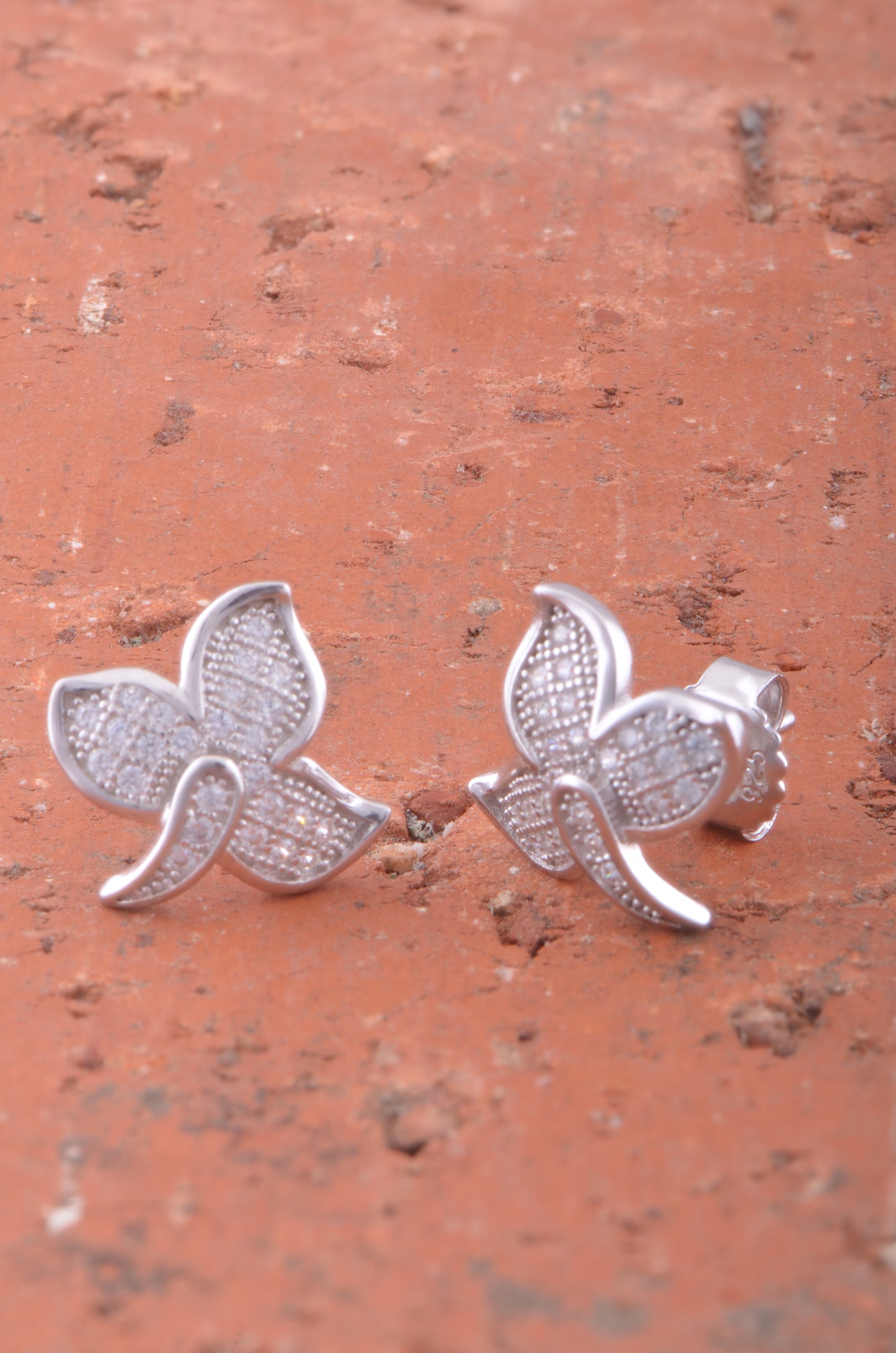 White Gold Over Sterling Silver Womens Cz Ivy Leaf Stud Earrings