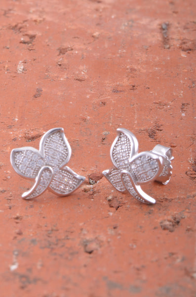 White Gold Over Sterling Silver Womens Cz Ivy Leaf Stud Earrings