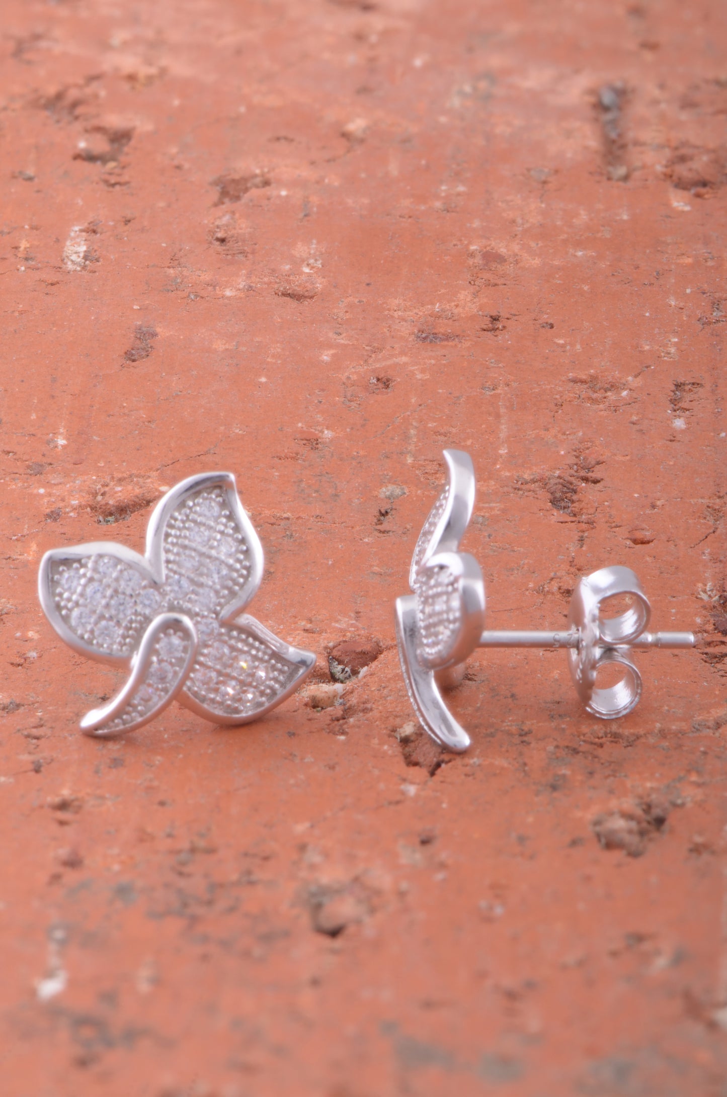 White Gold Over Sterling Silver Womens Cz Ivy Leaf Stud Earrings