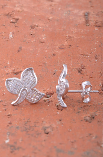 White Gold Over Sterling Silver Womens Cz Ivy Leaf Stud Earrings