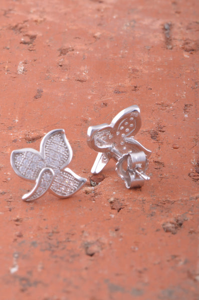 White Gold Over Sterling Silver Womens Cz Ivy Leaf Stud Earrings