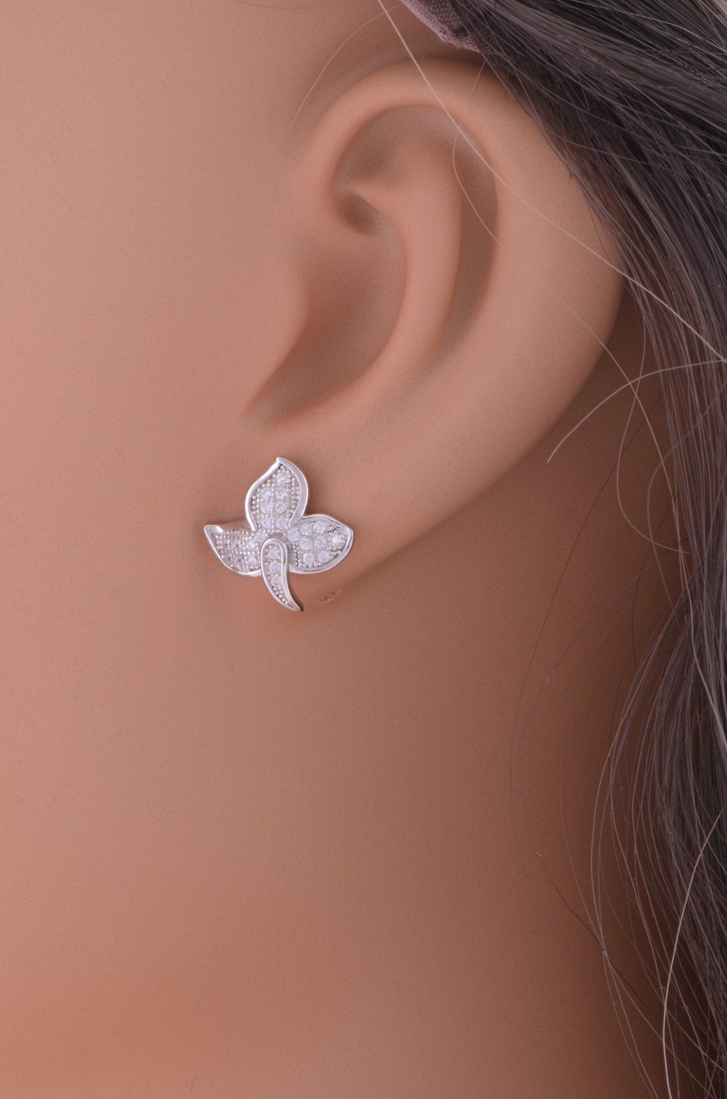 White Gold Over Sterling Silver Womens Cz Ivy Leaf Stud Earrings