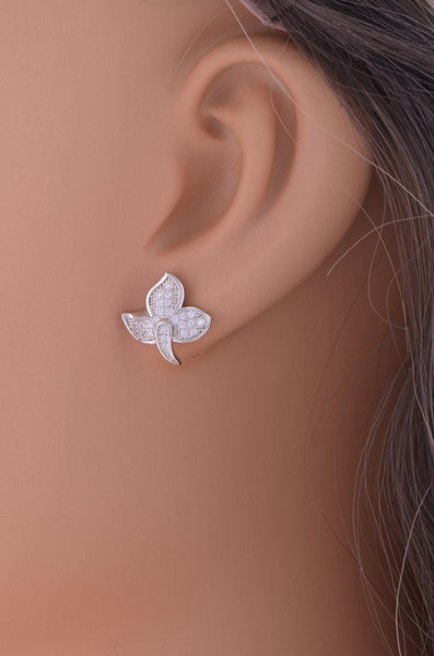 White Gold Over Sterling Silver Womens Cz Ivy Leaf Stud Earrings