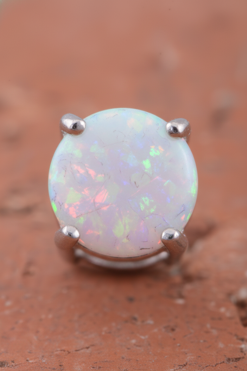 Rhodium-Plated Sterling Created White Opal Round Stud Earrings - Diameter, 12mm