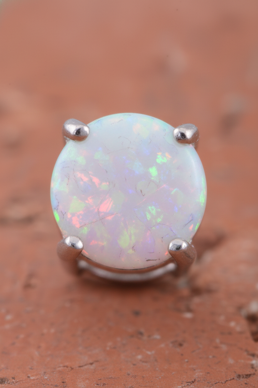 Rhodium-Plated Sterling Created White Opal Round Stud Earrings - Diameter, 12mm