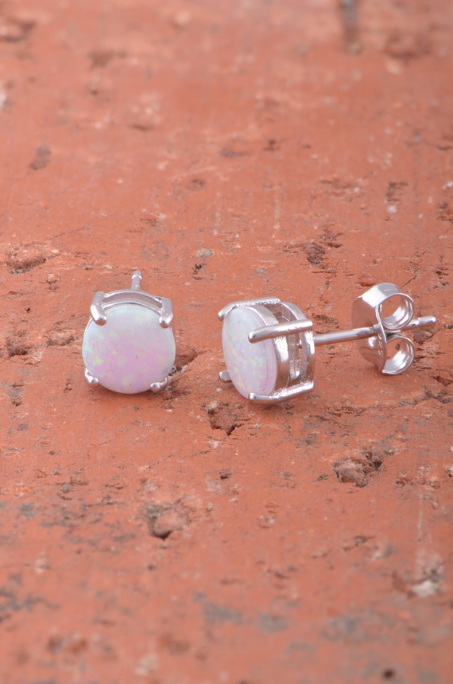 Rhodium Plated Silver Women's Created White Opal Round Stud Earrings - 12MM Diameter