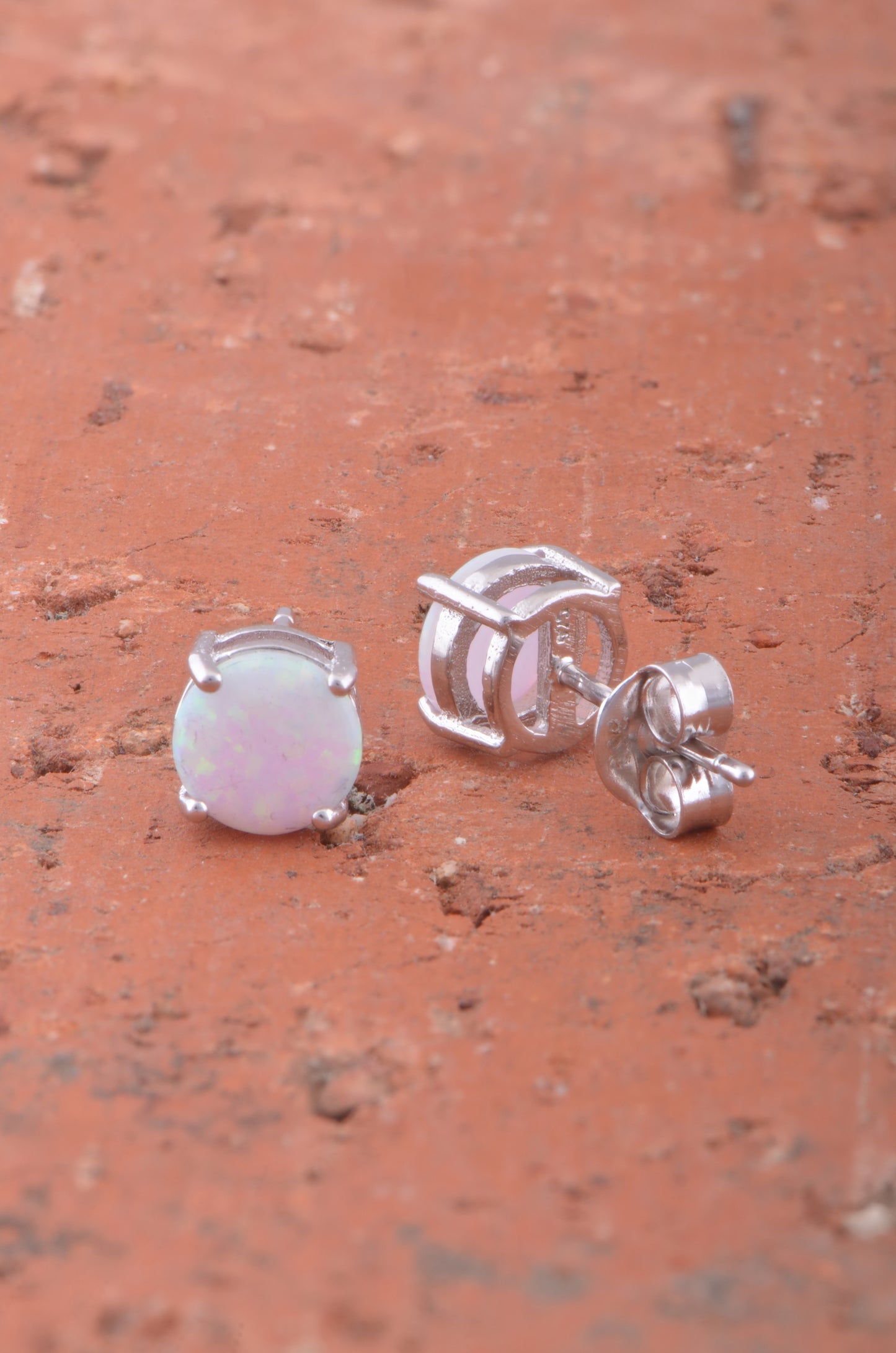 Rhodium Plated Silver Women's Created White Opal Round Stud Earrings - 12MM Diameter