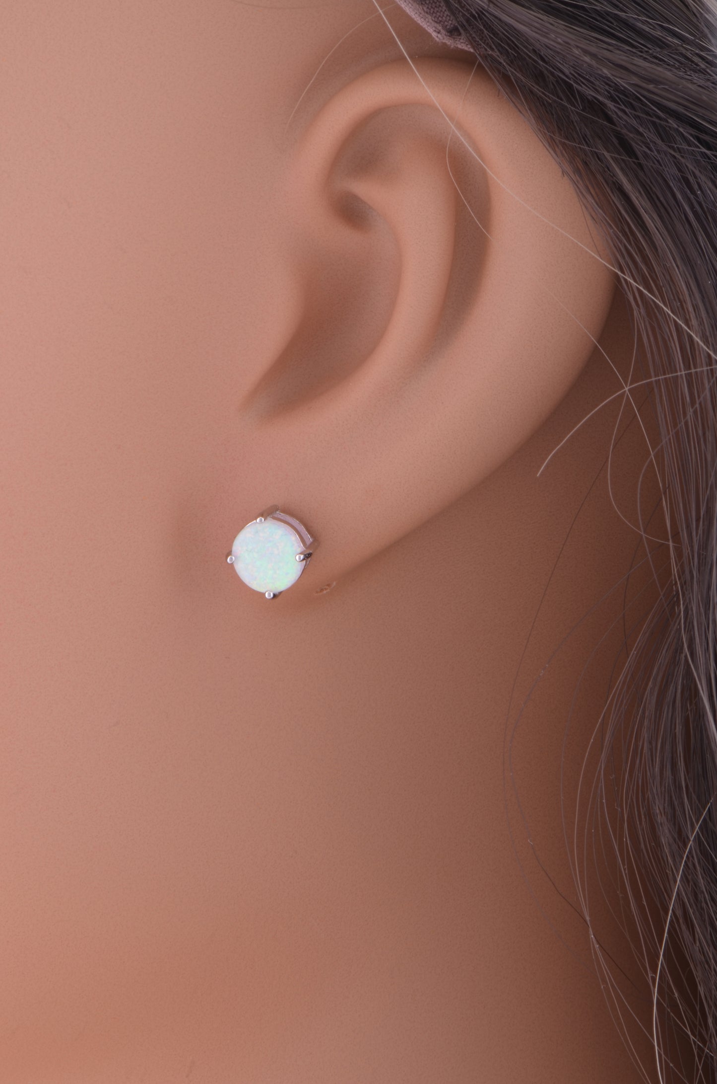 Rhodium Plated Silver Women's Created White Opal Round Stud Earrings - 12MM Diameter