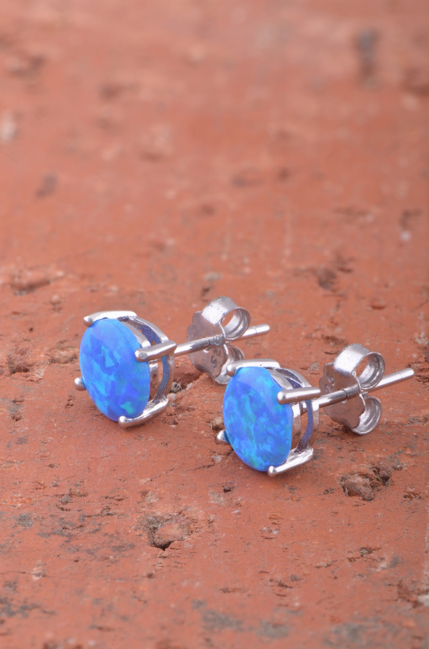 Rhodium Plated Silver Women's Created Blue Opal Round Stud Earrings - 12MM Diameter
