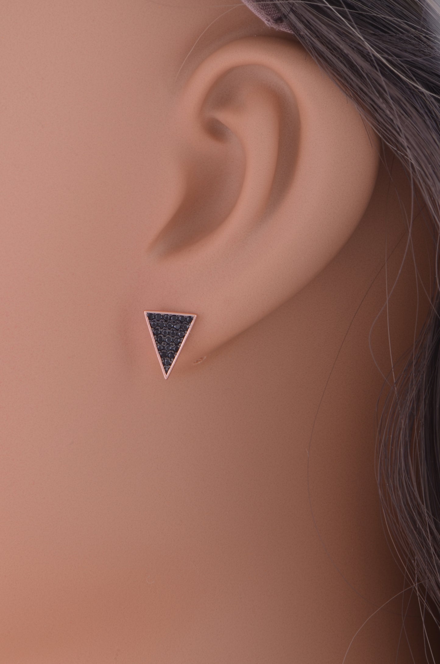Rose Gold Over Sterling Silver Womens Black Cz Triangle Stud Earrings