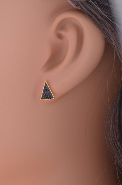 Yellow Gold Over Sterling Silver Womens Black Cz Triangle Stud Earrings