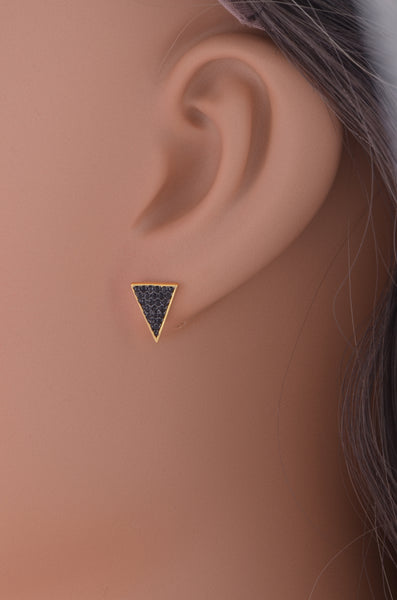 Yellow Gold Over Sterling Silver Womens Black Cz Triangle Stud Earrings
