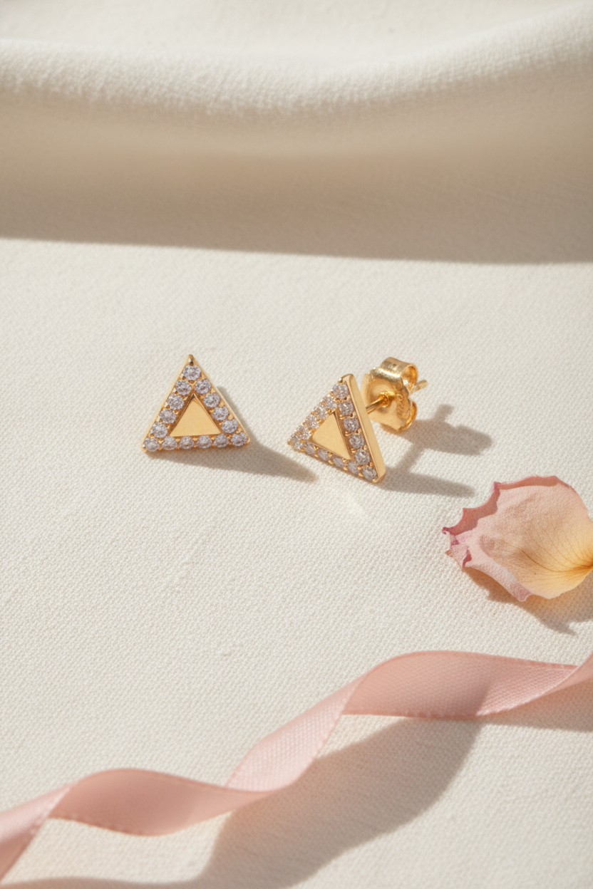 Yellow Gold over Sterling Silver Women's Delta Triangle CZ Stud Earrings