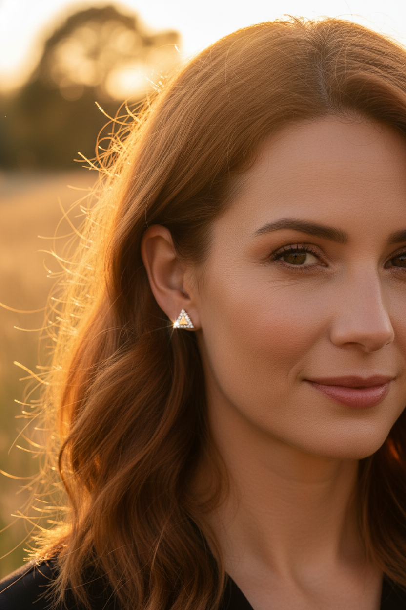 Yellow Gold over Sterling Silver Women's Delta Triangle CZ Stud Earrings