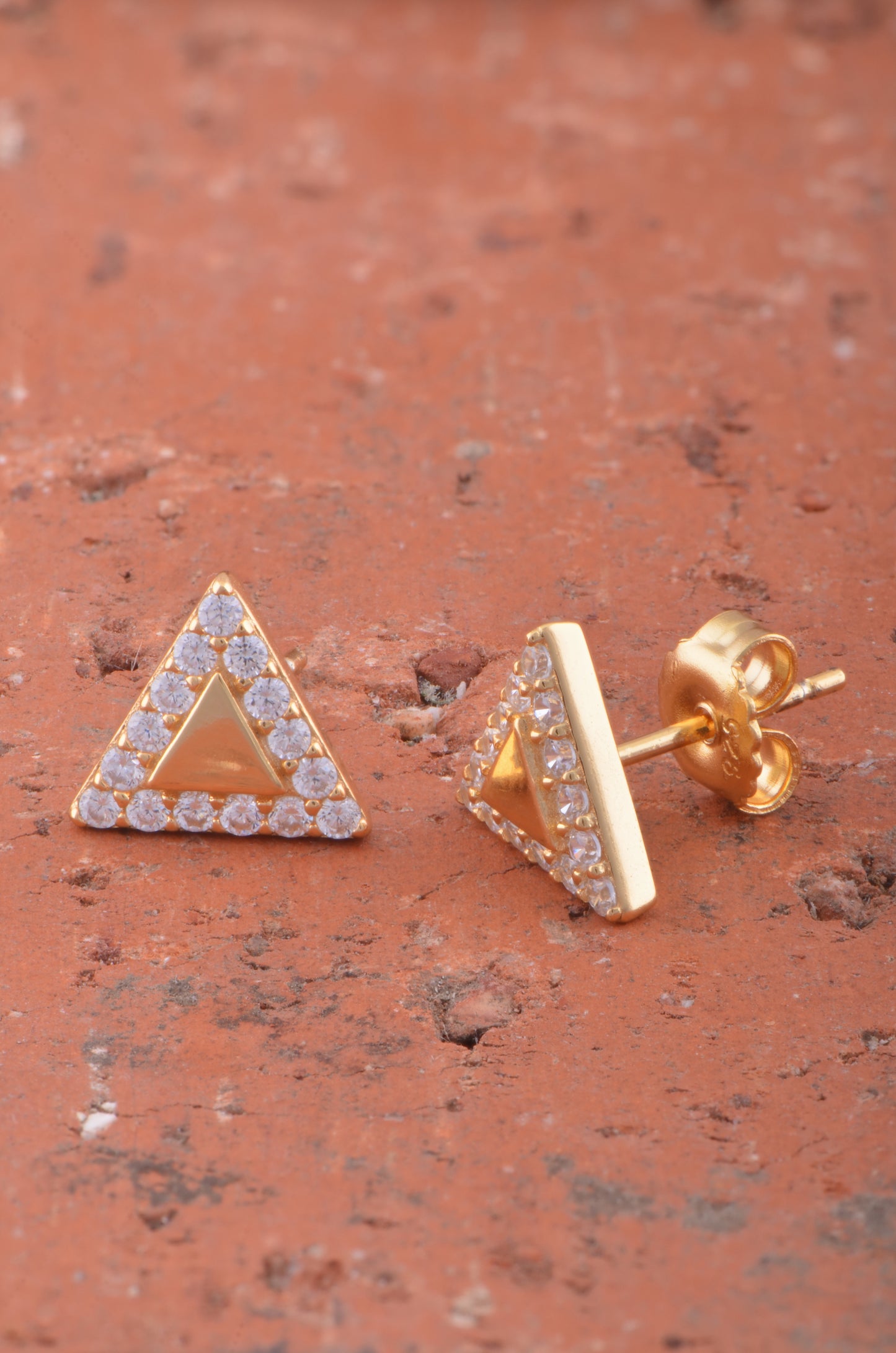 Yellow Gold Over Sterling Silver Womens Delta Triangle Cz Stud Earrings