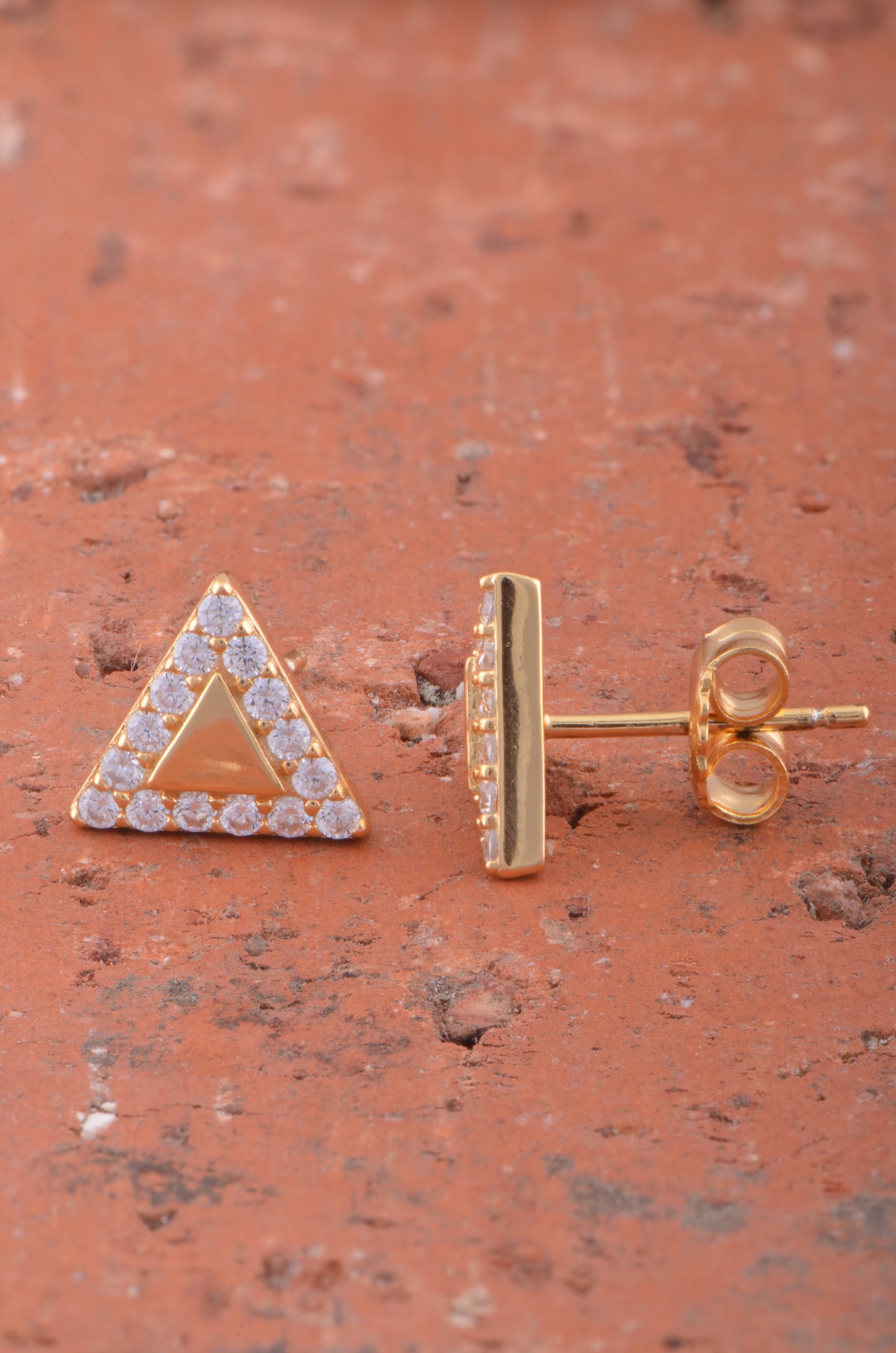 Yellow Gold Over Sterling Silver Womens Delta Triangle Cz Stud Earrings