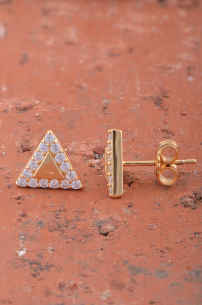 Yellow Gold Over Sterling Silver Womens Delta Triangle Cz Stud Earrings