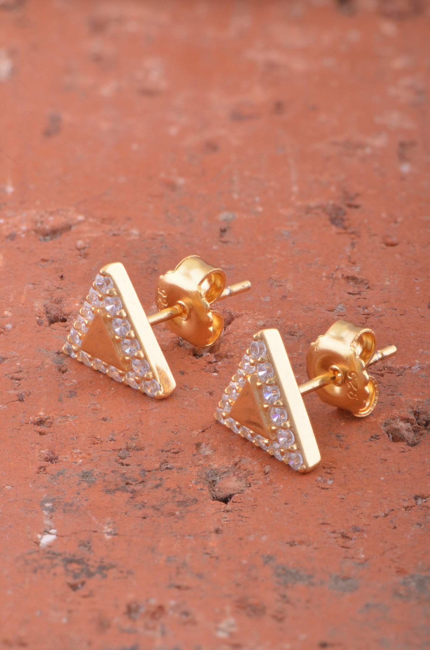 Yellow Gold Over Sterling Silver Womens Delta Triangle Cz Stud Earrings