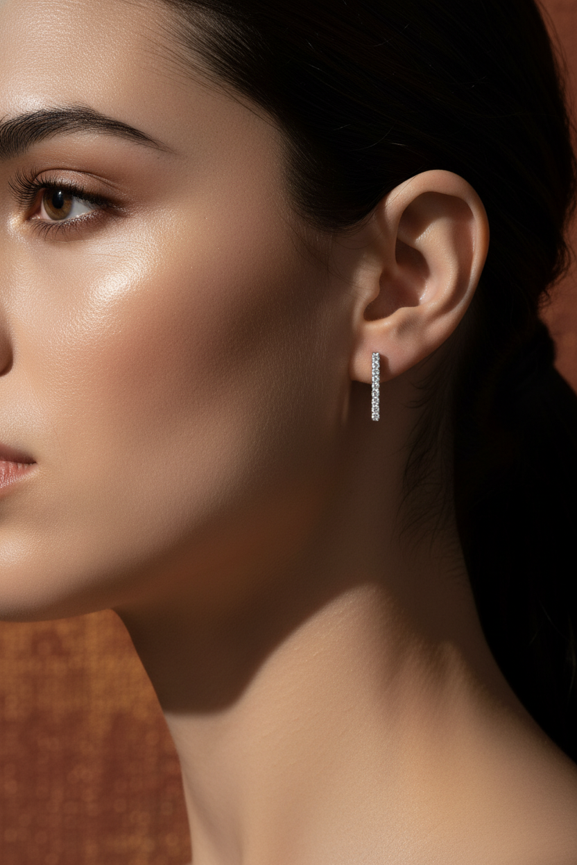 White Gold over Sterling Silver CZ Small Bar Stud Earrings