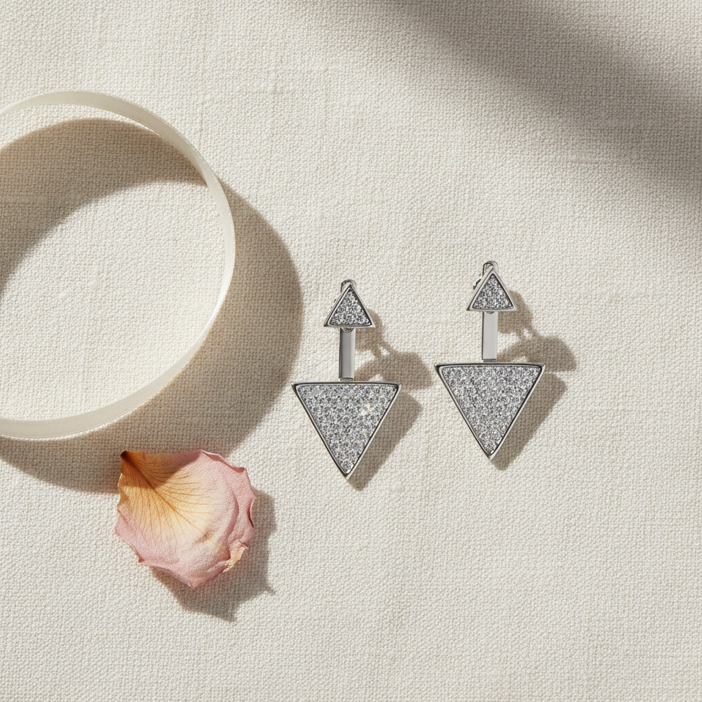 Sterling Silver CZ Triangle Earring Jacket Stud Earrings | SilverCloseOut