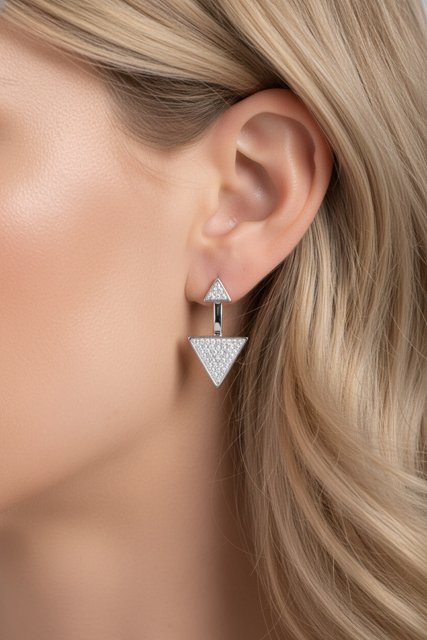 Sterling Silver CZ Triangle Earring Jacket Stud Earrings | SilverCloseOut