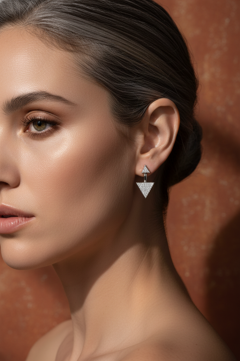 Sterling Silver CZ Triangle Earring Jacket Stud Earrings | SilverCloseOut