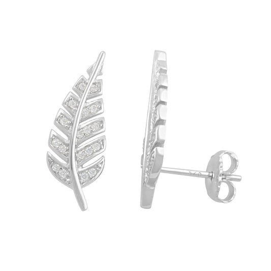 Sterling Silver CZ Feather Ear Crawler Stud earrings
