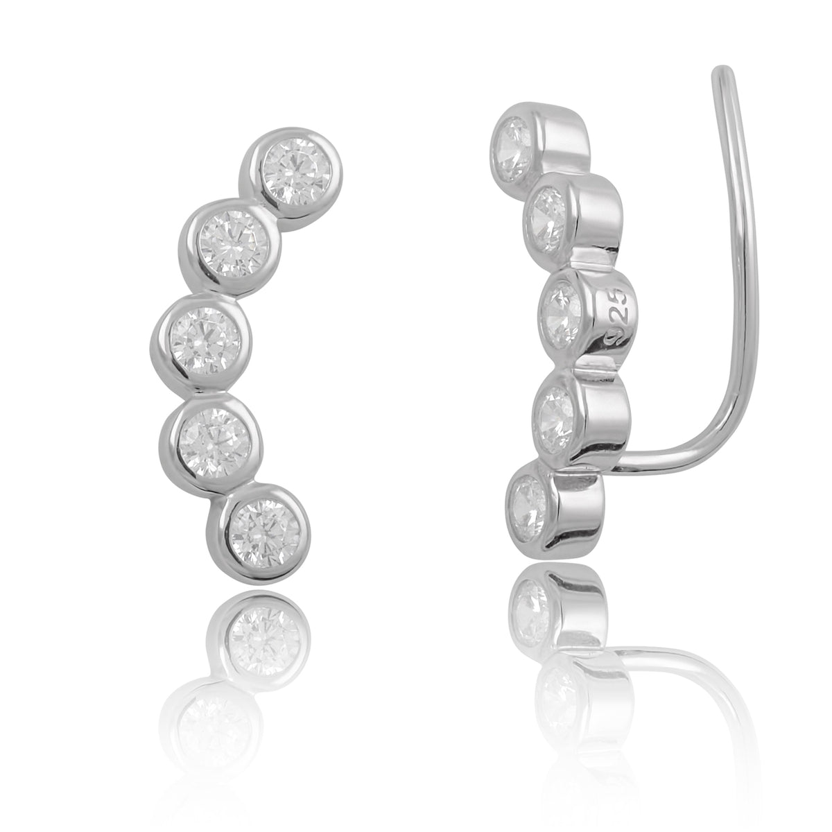 Sterling Silver CZ Half Ear Crawler Stud Earrings