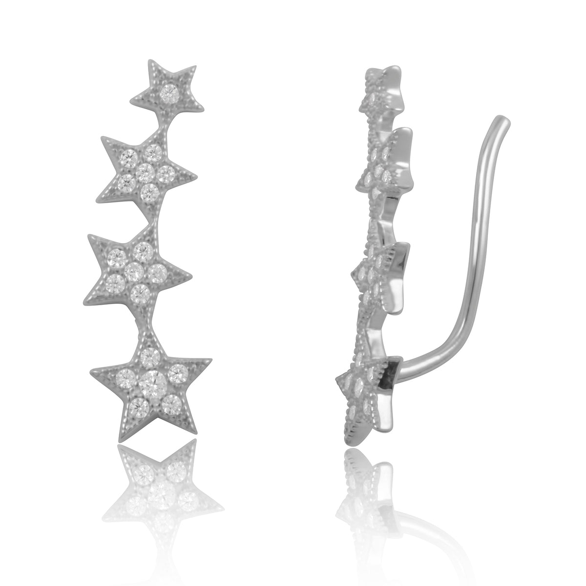 Sterling Silver CZ Star Ear Crawler Stud Earrings