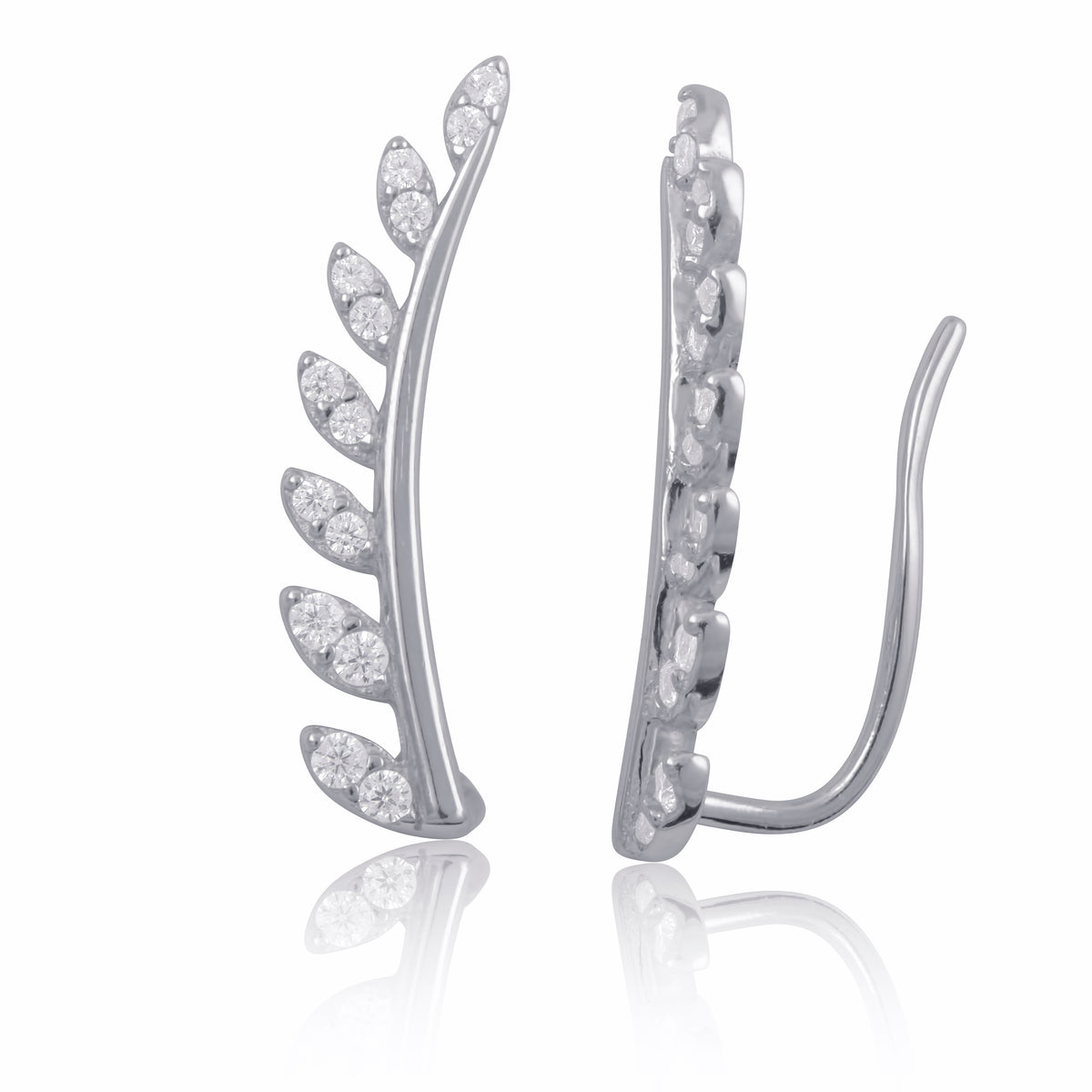 Sterling Silver CZ Vine Ear Crawler Stud Earrings
