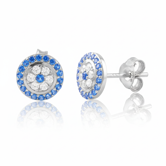 Sterling Silver CZ Evil Eye Stud Earrings | SilverCloseOut
