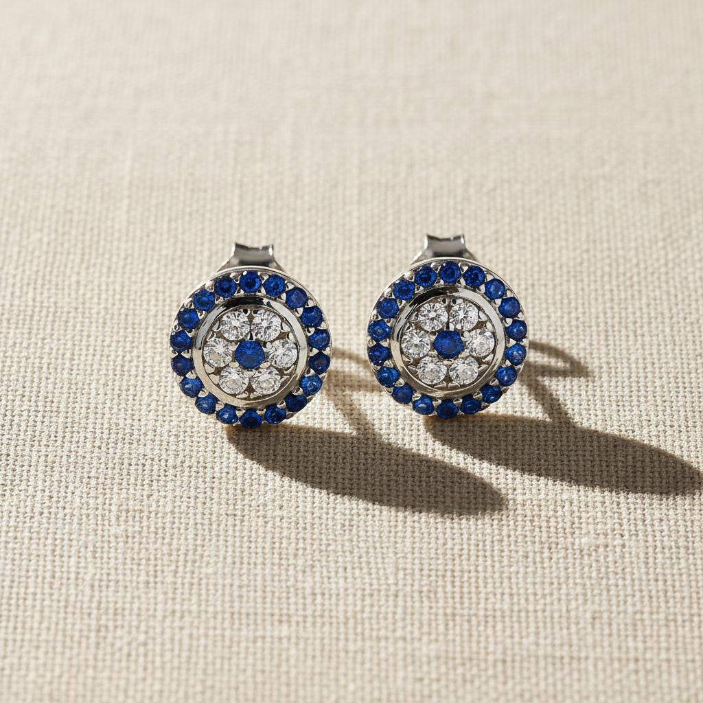 Sterling Silver CZ Evil Eye Stud Earrings | SilverCloseOut