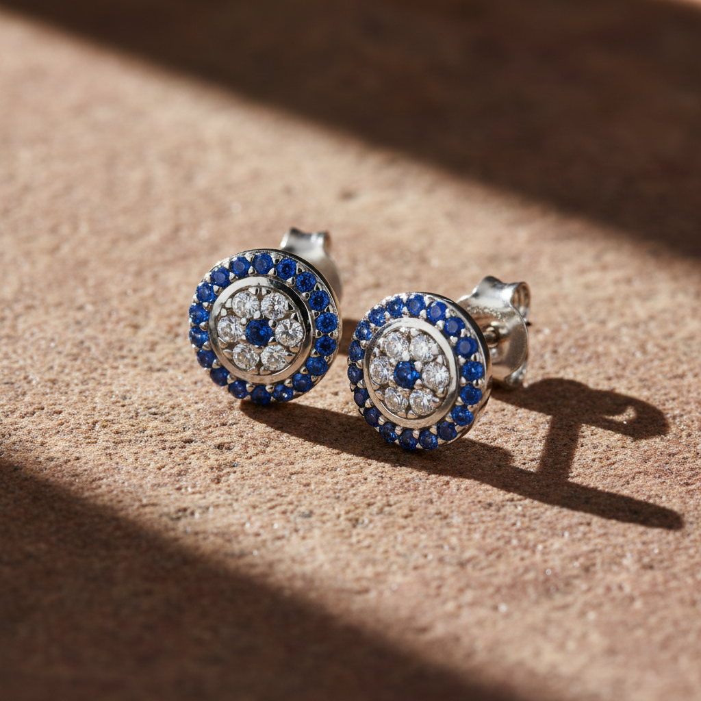 Sterling Silver CZ Evil Eye Stud Earrings | SilverCloseOut