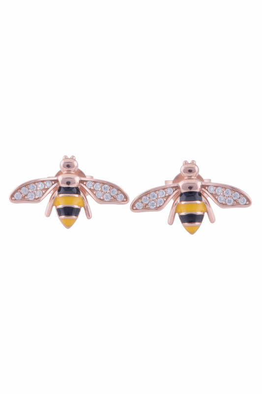 14K Gold 925 Sterling Silver Yellow and Black Enamel Bee Earrings - Gift for Her
