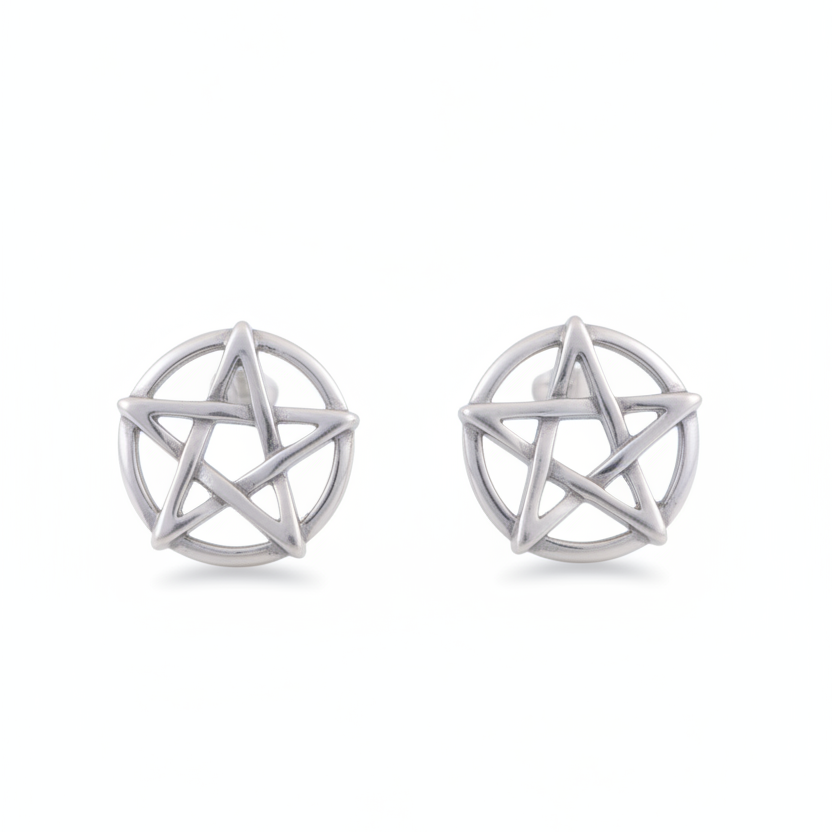 Sterling Silver Women's Oxidized Wiccan Pentagram Star Pentacle Stud Earrings