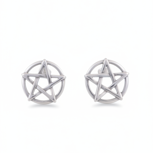 Sterling Silver Women's Oxidized Wiccan Pentagram Star Pentacle Stud Earrings