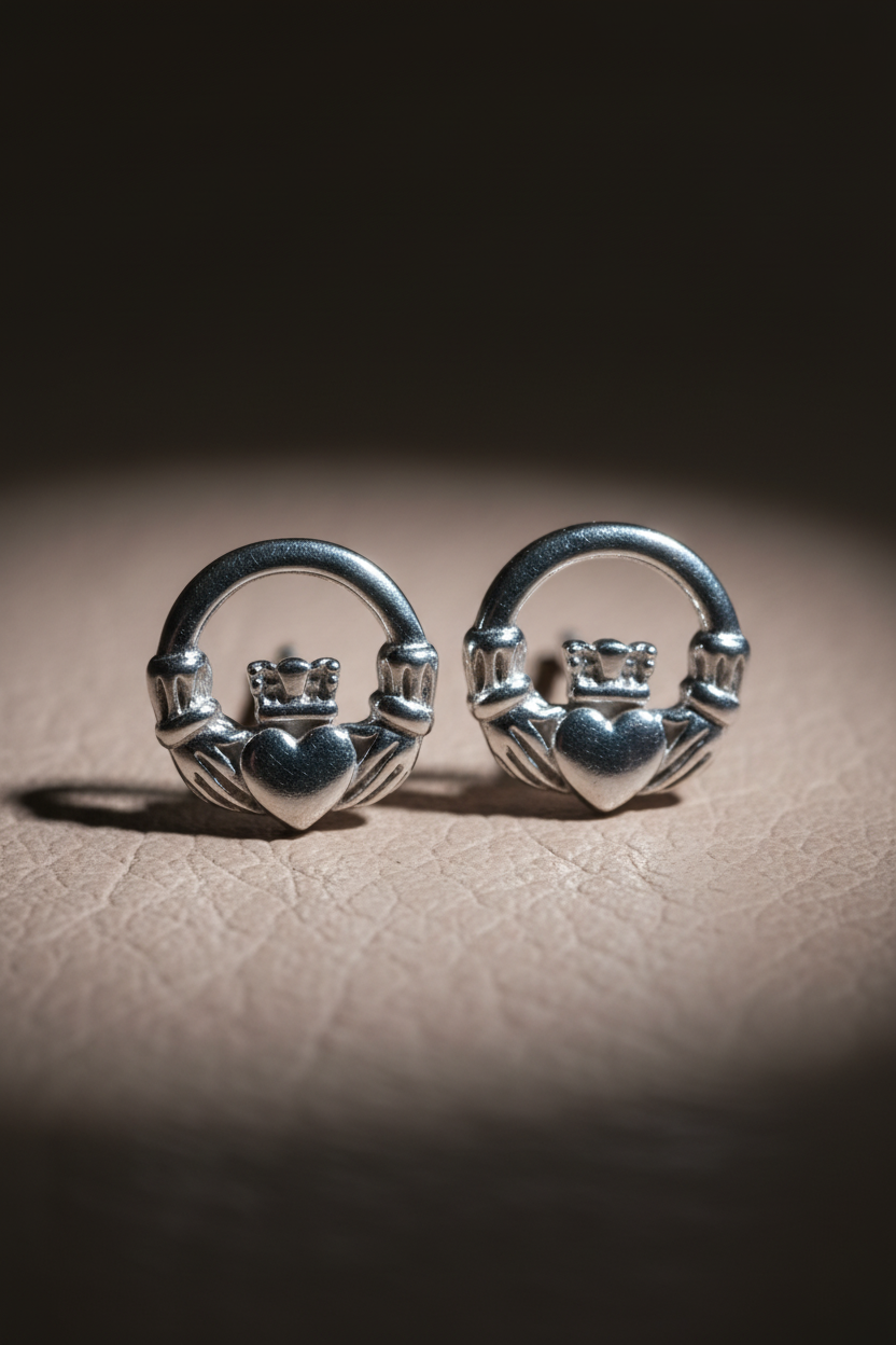 Sterling Silver Celtic Heart Claddagh Stud Earrings, 10mm