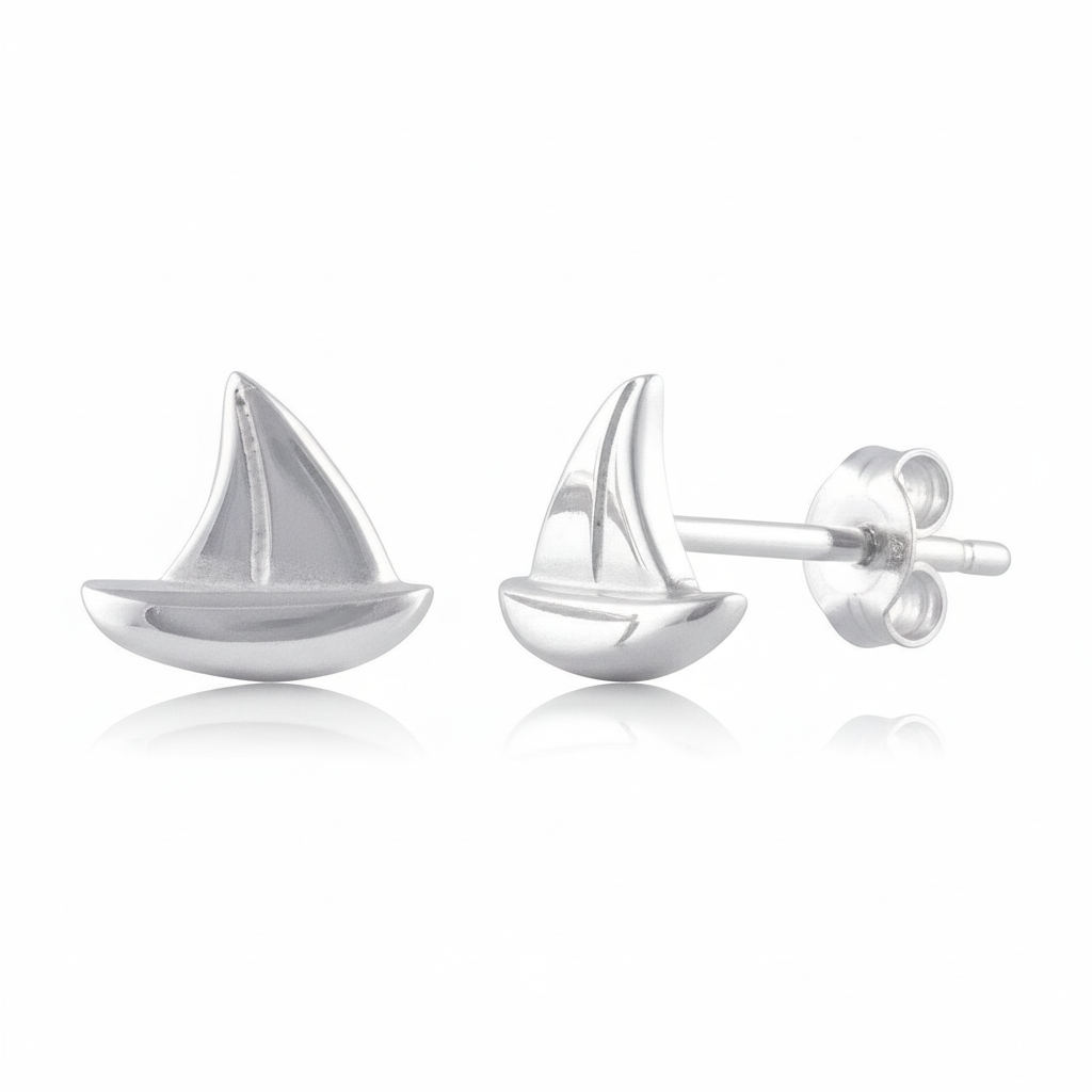 Sterling Silver Ladies Dainty Sailboat Nautical Stud Earrings