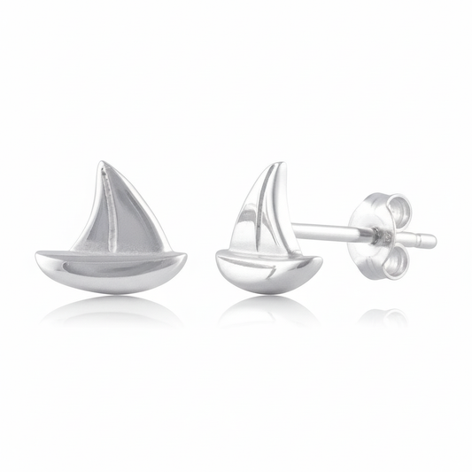 Sterling Silver Ladies Dainty Sailboat Nautical Stud Earrings