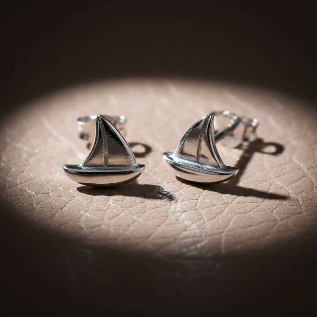 Sterling Silver Ladies Dainty Sailboat Nautical Stud Earrings