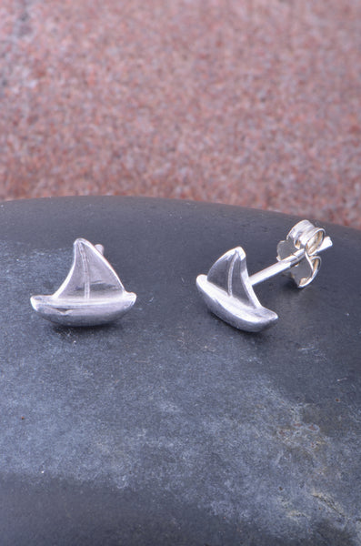 Sterling Silver Ladies Dainty Sailboat Nautical Stud Earrings