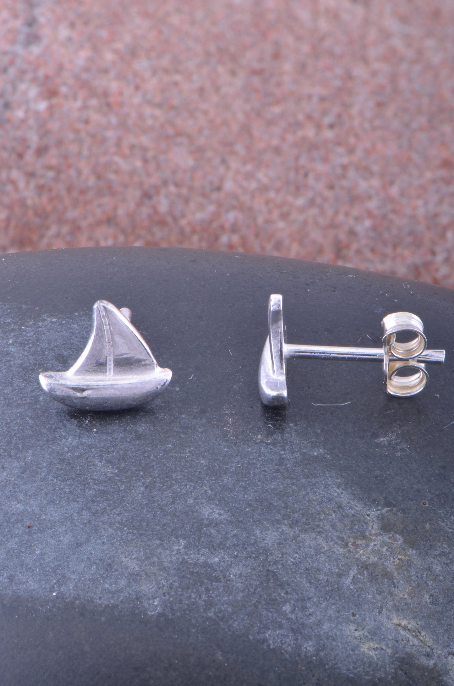 Sterling Silver Ladies Dainty Sailboat Nautical Stud Earrings